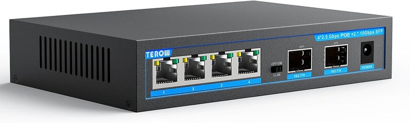 TEROW 4-Port 2.5Gb PoE+ Switch add 2-Port 10Gb SFP+, Base-T 10G Ethernet, 60Gbps Switching Capacity, IEEE802.3af/at, Up to 30W, 65W,Desktop/Wall Mount, for AP & IP Cameras, Home,Gaming,Office - Image 1
